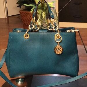 Michael Kors Blue and Gold Satchel